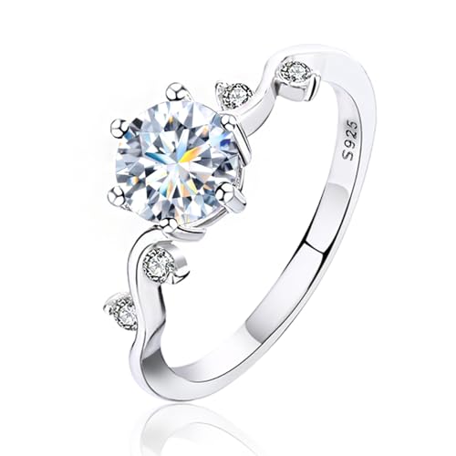 Winglove ✦Valentinstag Geschenk Moissanite Ringe Silber 925 Damen 1 ct Lace Sechs Claw Diamantring Moissanit Diamant, VVS1 Reinheit D Farbe, Geschenke für Frauen.[1ct,51.5(16.5)] von Winglove