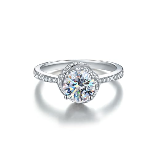 Winglove ✦Valentinstag Geschenk Moissanite Ringe Silber 925 Damen 1 ct Love Flower Ringe Moissanit Diamant, VVS1 Reinheit D Farbe, Geschenke für Frauen.[1ct,51.5(16.5)] von Winglove