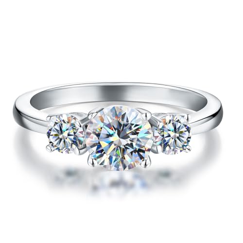 Winglove ✦Valentinstag Geschenk Moissanite Ringe Silber 925 Damen 1 ct Ringe mit drei Diamanten Moissanit Diamant, VVS1 Reinheit D Farbe, Geschenke für Frauen.[1ct,49(15.75)] von Winglove