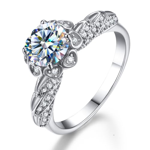 Winglove ✦Valentinstag Geschenk Moissanite Ringe Silber 925 Damen 1 ct Schutzengel Ringe Moissanit Diamant, VVS1 Reinheit D Farbe, Geschenke für Frauen.[1ct,51.5(16.5)] von Winglove