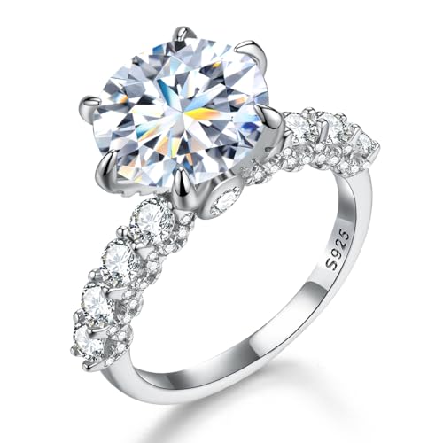 Winglove ✦Valentinstag Geschenk Moissanite Ringe Silber 925 Damen 5 ct Aurora Sechs Claw Ringe Moissanit Diamant, VVS1 Reinheit D Farbe, Geschenke für Frauen.[5ct,56.5(18.2)] von Winglove