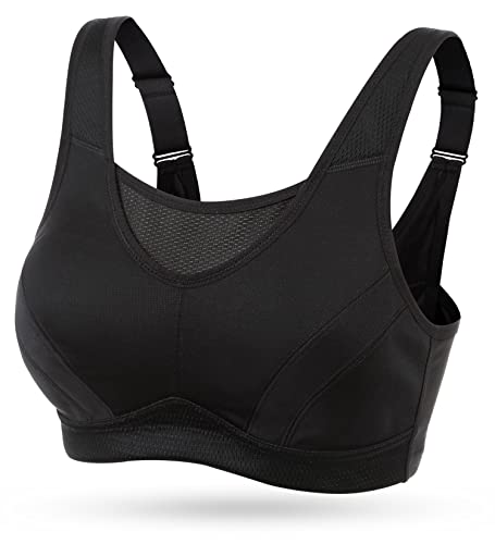 Wingslove Damen Bügelloser Höhe Beanspruchung Trainieren Sport-BH mit perfektem Halt, Schwarz, 90DD (40DD) von Wingslove