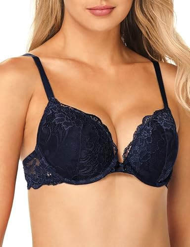 Wingslove Damen Spitze Bügel BH Gepolstert Push Up BH Lace Support Halt Komfort BH (Marine Blau 36F) von Wingslove