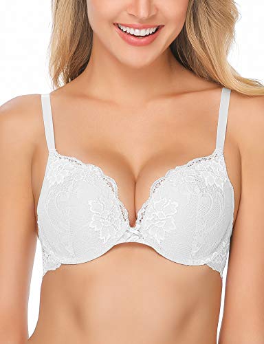 Wingslove Damen Spitze Bügel BH Gepolstert Push Up BH Lace Support Halt Komfort BH (Weiß 80D) von Wingslove