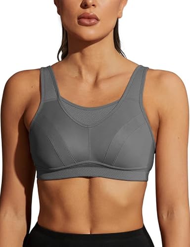 Wingslove Damen Sport BH ohne Bügel Nicht Gepolstert High Impact Bustier Halt Joggen BH(Grey,85F) von Wingslove