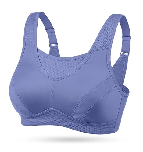 Wingslove Damen Starker Halt Sport BH Große Brüste Ohne Bügel Breite Träger Verschluss Bustier Lauf Joggen Bra (Lila 80B) von Wingslove