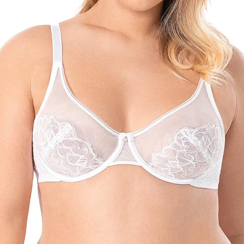 Wingslove Sexy Spitze BH Damen mit Bügel Volle Deckung Ungefütterte BHS Mesh Durchsichtig Dessous Transparent Unterwäsche ohne Gepolstert （Weiß, 36C/ 80C von Wingslove