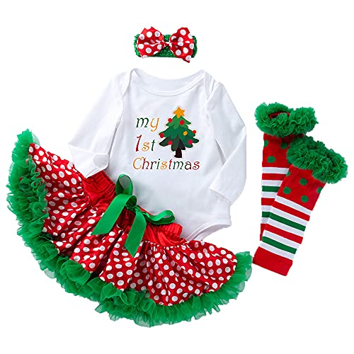 4 Stück Baby-Strampler für Neugeborene Mädchen Weihnachtsoutfit Tutu-Kleid mit Stirnband Buchstabe Beinwärmer rote Schuhe Set für 0~24 Monate 4 Stück Baby-Strampler für Neugeborene Mädchen Weihnachtsoutfit Tutu-Kleid mit Stirnband Buchstabe Beinwärmer rote Schuhe Set für 0~24 Monate von Winmany