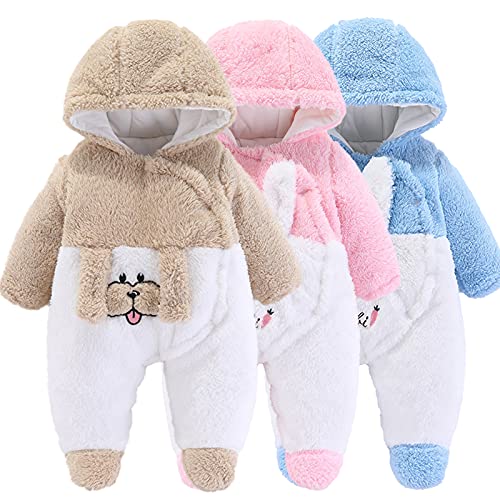 Neugeborene Baby Cartoon Bär Schneeanzug Wintermantel Fleece Kapuze Strampler Jumpsuit (Khaki Hund, 9-12Monat) von Winmany