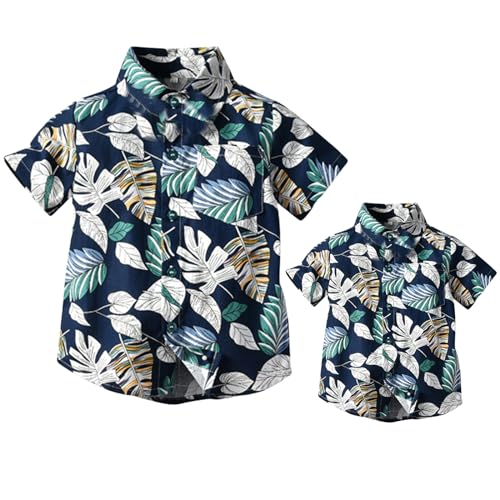 Winmany Familien-Hawaii-Hemden, Vater und Sohn, passende Strandmode, tropische Blumenblätter, Tops, Blau, 4-5 Jahre von Winmany