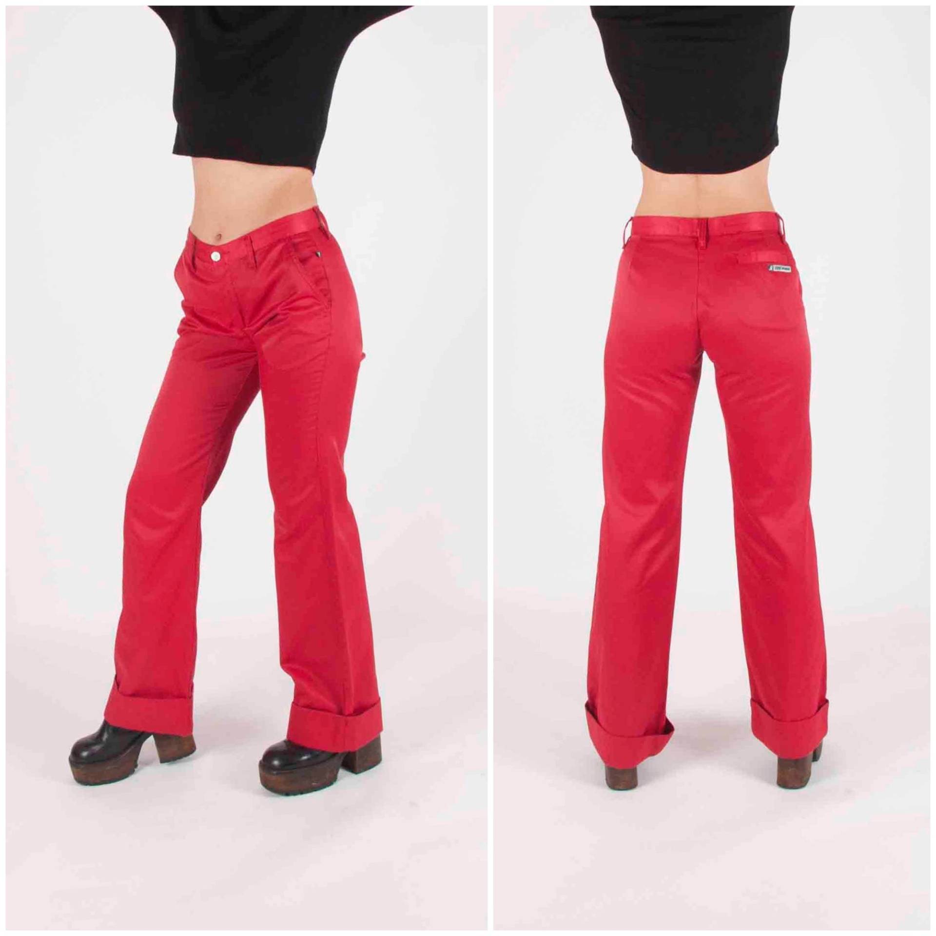 90Er Flared Hose Damen Kleine Flare Bein Taille 29 Vintage Rote Flares Gr. S Rot Ausgestellte Beinhose Hohe Passform 33 Hosen von WinnersVintage