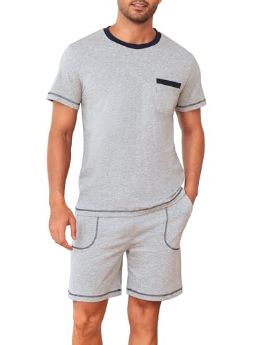 Winovia Schlafanzug Herren Kurz Leichter Sommer Pyjama Set aus 100% Baumwolle, Kurzarm-Shirt und Kurze Hose für Atmungsaktiven Schlafkomfort Grau XL Winovia Schlafanzug Herren Kurz Leichter Sommer Pyjama Set aus 100% Baumwolle, Kurzarm-Shirt und Kurze Hose für Atmungsaktiven Schlafkomfort Grau XL von Winovia