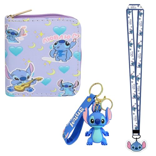 Stitch Mini-Geldbörse, Unisex, Cartoon-Druck, Geldbörse mit Reißverschluss, PU-Leder-Münzbeutel für Kinder, tragbare Münztasche, kleine Kleingeldtasche für Kinder, blau, Style 2, Zeitgenössisch von Winric