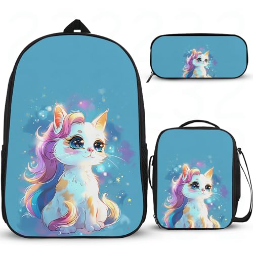 Attraktive weiterführende Schultasche, personalisierbar, Mittelschule, Grundschule, Büchertasche, Schulrucksack für Mädchen, mit Lunchbox, Federmäppchen, 3 Stück von Wintarn