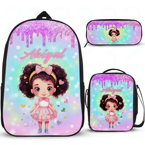 Attraktiver Rucksack für Schuljungen, personalisierter Mädchen-Rucksack für Schule, Grundschultasche, Freizeittasche mit Lunchbox, Federmäppchen, 3 Stück von Wintarn