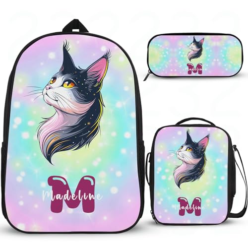 Attraktiver Rucksack für die Schule, personalisierter Mädchen-Rucksack für Schule, Schulrucksack, Mittelschule, Grundschule, Büchertaschen, Segeltuch, Reisetasche mit Lunchbox, Federmäppchen, 3 Stück von Wintarn