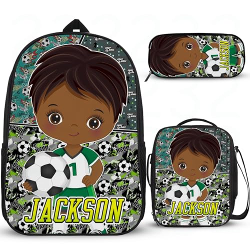 Attraktiver Schulrucksack für Jungen, personalisierbar, für Mädchen, Grundschule, Mittelschule, Büchertasche, Schulrucksack mit Lunchbox, Federmäppchen, 3 Stück von Wintarn