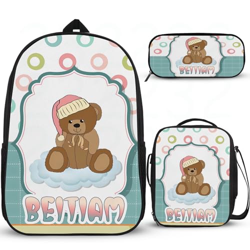 Attraktiver Schulrucksack für Teenager-Mädchen, personalisierte Schultaschen für Mädchen, Grundschüler, leicht, widerstandsfähig, Büchertasche mit Lunchbox, Federmäppchen, 3 Stück von Wintarn