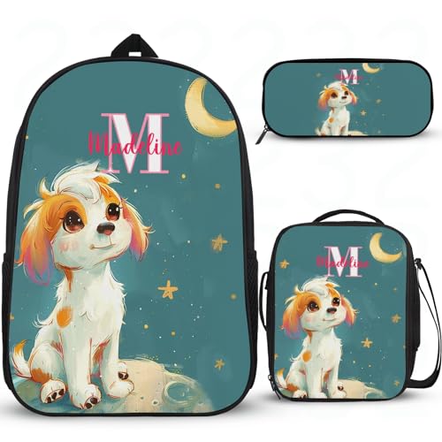 Attraktiver Schulrucksack für Teenager-Mädchen, personalisierter Rucksack, Schule, Grundschüler, Tagesrucksack, leichte Büchertaschen mit Lunchbox, Federmäppchen, 3 Stück von Wintarn