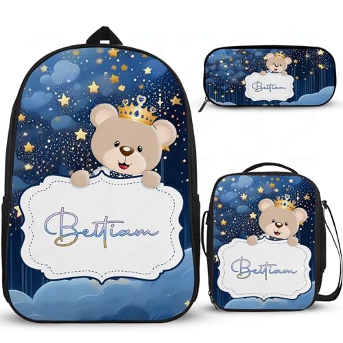 Attraktiver großer Schulrucksack, personalisierter Mädchen-Rucksack für Schulrucksack, Kinderrucksack, leichte Grundschultasche mit Lunchbox, Federmäppchen, 3 Stück von Wintarn