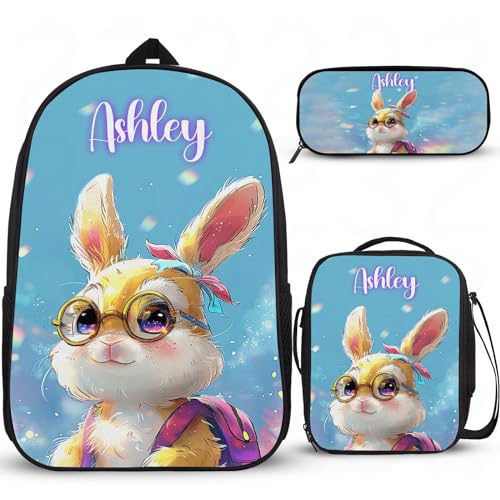 Attraktiver großer Schulrucksack, personalisierter Mädchen-Rucksack für Schulrucksack, Studenten, Büchertasche, Teenager, Grundschulrucksack mit Lunchbox, Federmäppchen, 3 Stück von Wintarn