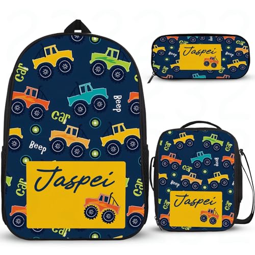 Cartoon-Auto-Rucksack für Grundschulen, personalisierbarer Mädchen-Rucksack für Schule, Schulrucksack, Studenten, Büchertasche, Teenager, leichte Grundschultasche mit Lunchbox, Federmäppchen, 3 Stück von Wintarn