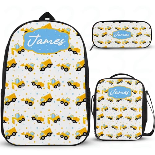 Cartoon-Auto-Rucksack für Schule, Jungen, personalisierter Mädchen-Rucksack für Schule, Schulrucksack, Studenten, Büchertasche, Teenager, Schulrucksack für Jungen, mit Lunchbox, Federmäppchen, 3 Stück von Wintarn