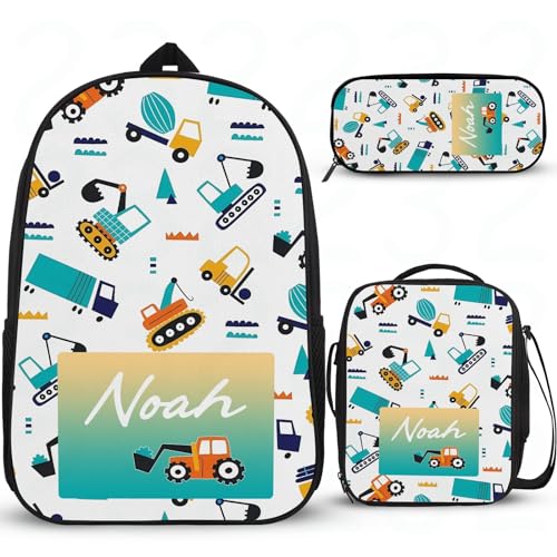 Cartoon-Auto-Rucksack für Schuljungen, personalisierter Schulrucksack für Jungen, Grundschüler, Tagesrucksack, Schulrucksack für Mädchen, mit Lunchbox, Federmäppchen, 3 Stück von Wintarn