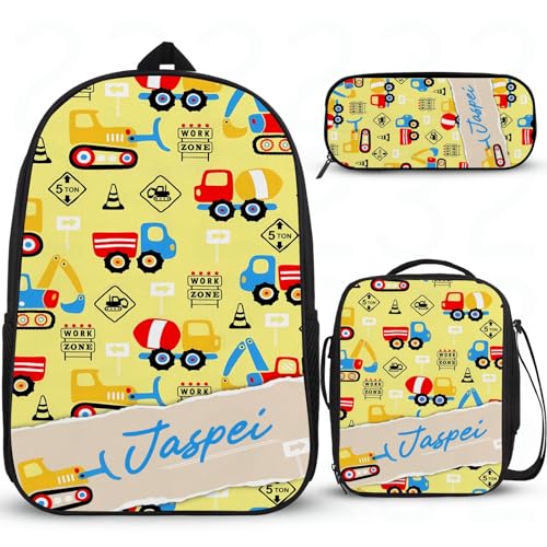 Cartoon-Auto-Schulrucksack für Jungen, personalisierte Rucksäcke für Mädchen, Grundschule, Mittelschule, Büchertasche, leichte Grundschultasche mit Lunchbox, Federmäppchen, 3 Stück von Wintarn