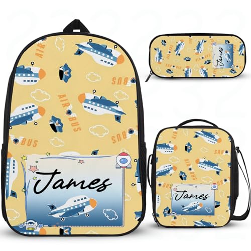 Cartoon-Auto-Schulrucksack für Teenager, Mädchen, personalisierbar, Schulrucksack, Mittelschule, Grundschule, Büchertaschen, leichte Büchertaschen mit Lunchbox, Federmäppchen, 3 Stück von Wintarn