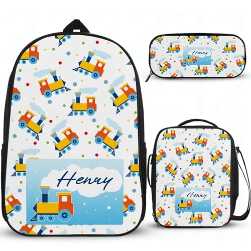 Cartoon-Auto-Schulrucksack für Teenager-Mädchen, personalisiertes Schulrucksack-Set für Jungen, leichter Reise-Grundschulrucksack mit Lunchbox, Federmäppchen, 3 Stück von Wintarn