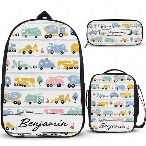 Cartoon-Auto-Schultasche, personalisierter Mädchen-Rucksack für Schule, Schulrucksack, Mittelschule, Grundschule, Büchertaschen, leichte Büchertaschen mit Lunchbox, Federmäppchen, 3 Stück von Wintarn