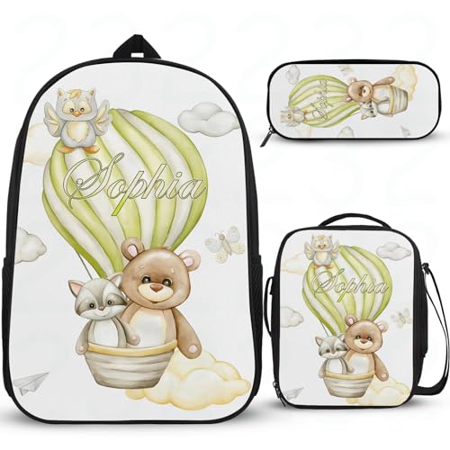 Cartoon-Bär-Rucksack für Mittelschüler, personalisierter Schulrucksack für Mädchen, Jungen, Schulrucksack für Jungen mit Lunchbox, Federmäppchen, 3 Stück von Wintarn