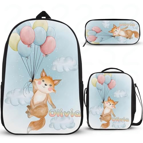 Cartoon-Bär-Schultaschen für Mädchen, personalisierter Mädchen-Rucksack für Schule, Schulrucksack, Kinder-Rucksack, Schulrucksack für Mädchen, mit Lunchbox, Federmäppchen, 3 Stück von Wintarn