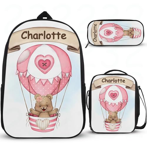 Cartoon-Bär-Tasche für die Schule, personalisierter Schulrucksäcke für Mädchen, Grundschüler, Tagesrucksack, leichte Grundschultasche mit Lunchbox, Federmäppchen, 3 Stück von Wintarn