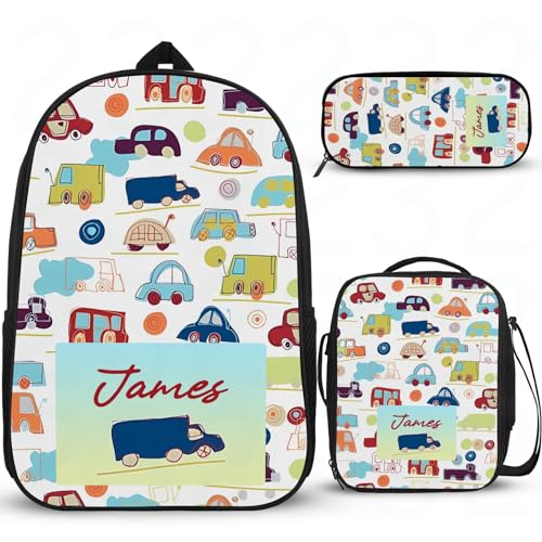 Große Schultasche mit Cartoon-Motiv, personalisierbar, für Mädchen, Schulrucksack, Grundschultasche, leicht, widerstandsfähig, Büchertasche mit Lunchbox, Federmäppchen, 3 Stück von Wintarn