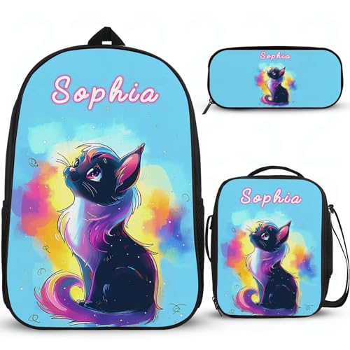 Interessante Büchertaschen für die Schule, personalisierter Mädchen-Rucksack für Schulrucksack, multifunktional, niedlich, leicht, Grundschultasche mit Lunchbox, Federmäppchen, 3 Stück von Wintarn