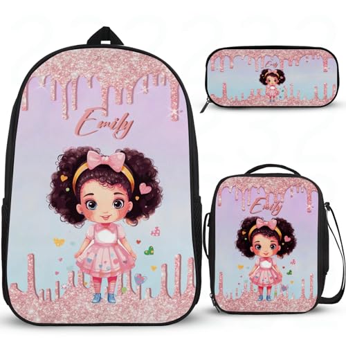 Interessante Schultasche, personalisierter Mädchen-Rucksack für Schule, Schulrucksack, Grundschul-, Mittelschul-, Mädchen-Rucksack mit Lunchbox, Federmäppchen, 3 Stück von Wintarn