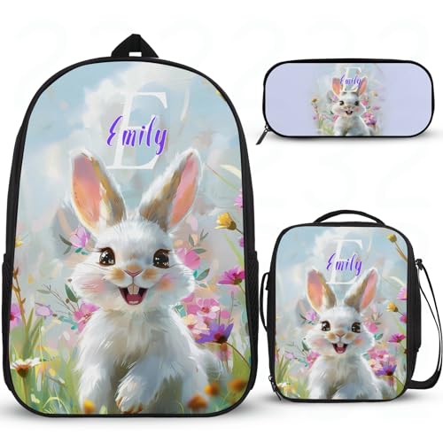 Interessante Schultaschen für Mädchen, personalisierte Schultaschen für Mädchen, Grundschüler, Schulrucksack für Mädchen, mit Lunchbox, Federmäppchen, 3 Stück von Wintarn