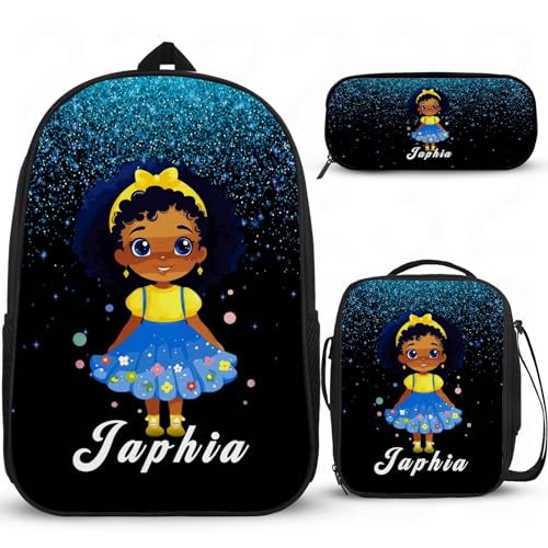 Interessante Schultaschen für Mädchen, personalisierter Mädchen-Rucksack für Schule, Schulrucksack, Büchertasche, Schulrucksack mit Lunchbox, Federmäppchen, 3 Stück von Wintarn