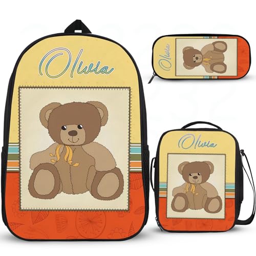 Interessanter Rucksack für Grundschulen, personalisierte Schulrucksäcke für Mädchen, Grundschule, Büchertasche, Mädchen, Rucksack mit Lunchbox, Federmäppchen, 3 Stück von Wintarn