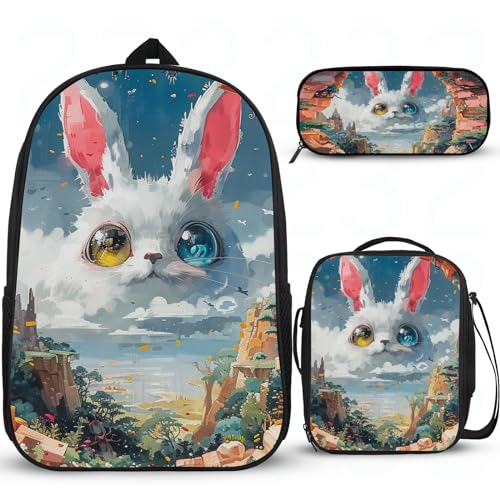 Interessanter Rucksack für die Mittelschule, personalisierte Schulrucksäcke für Mädchen, Büchertasche, Schultasche, Grundschultaschen mit Lunchbox, Federmäppchen, 3 Stück von Wintarn