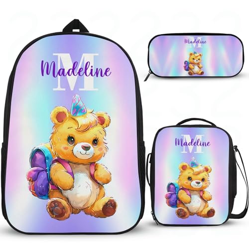 Interessanter Rucksack für die Mittelschule, personalisierter Mädchen-Rucksack für Schule, Schulrucksack, Studenten, Büchertasche, Teenager, Schulrucksack, Schule mit Lunchbox, Federmäppchen, 3 Stück von Wintarn