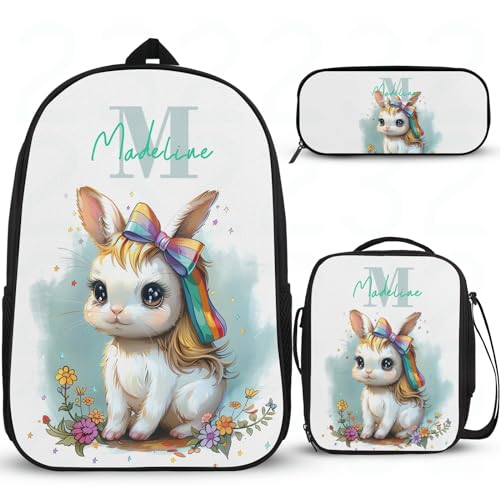 Interessanter Schulrucksack für Mädchen, personalisierter Rucksack, Schule, Mittelschule, Grundschule, Büchertasche, Schulrucksack mit Lunchbox, Federmäppchen, 3 Stück von Wintarn