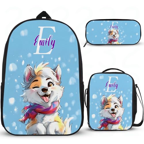 Interessanter Schulrucksack für Mädchen, personalisierter Schulrucksack für Jungen, Grundschultasche, Schulrucksack für Jungen, mit Lunchbox, Federmäppchen, 3 Stück von Wintarn