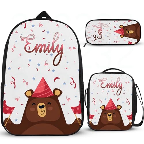 Interessanter Schulrucksack für Mädchen, personalisierter Schulrucksack für Mädchen, Grundschüler, Tagesrucksack, Grundschultasche mit Lunchbox, Federmäppchen, 3 Stück von Wintarn