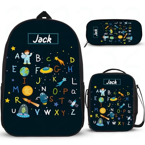 Schulrucksack für Mädchen, Motiv: Weltraum-Astronauten-Rakete, personalisierbar, Schulrucksäcke für Mädchen, Mittelschule, Grundschule, Büchertasche, Schulrucksack für Mädchen, mit Lunchbox, von Wintarn