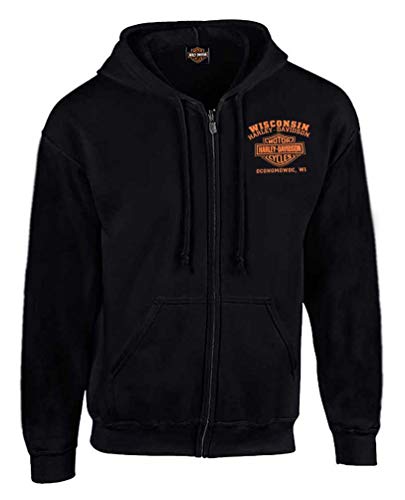 Harley-Davidson Herren Custom Freedom Fleece Full-Zip Hoodie - Solid Black, Schwarz, Large von Wisconsin Harley-Davidson