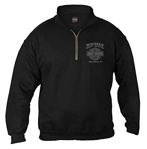 Harley-Davidson Herren Corrosion Skull 1/4 Zip Cadet Pullover Sweatshirt - Schwarz, Schwarz, X-Large von Wisconsin Harley-Davidson