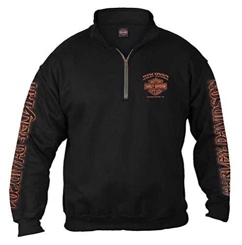 Harley-Davidson Herren Eagle Piston 1/4 Zip Cadet Pullover Sweatshirt - Schwarz, Schwarz, XXX-Large von Wisconsin Harley-Davidson